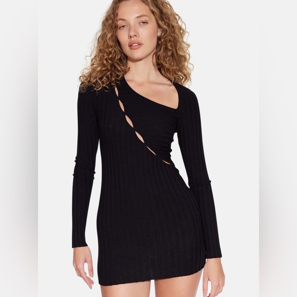 Cotton Citizen Black Long Sleeve Bodycon Dress Cutout Detail Size M USA Made NWT